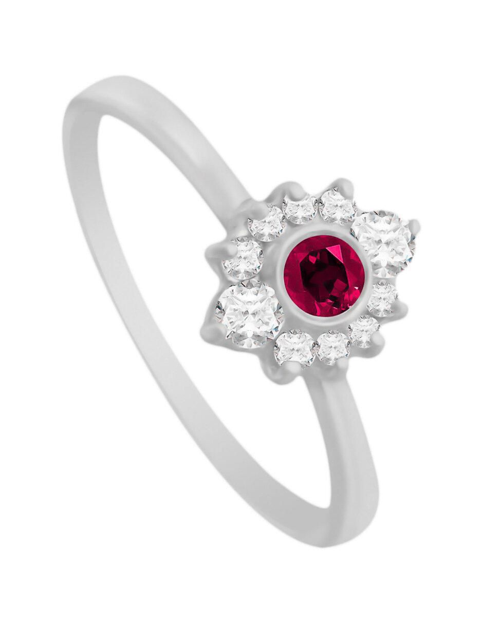 Anillo redondo Finea 14 k de oro blanco rubí y diamante brillante 4