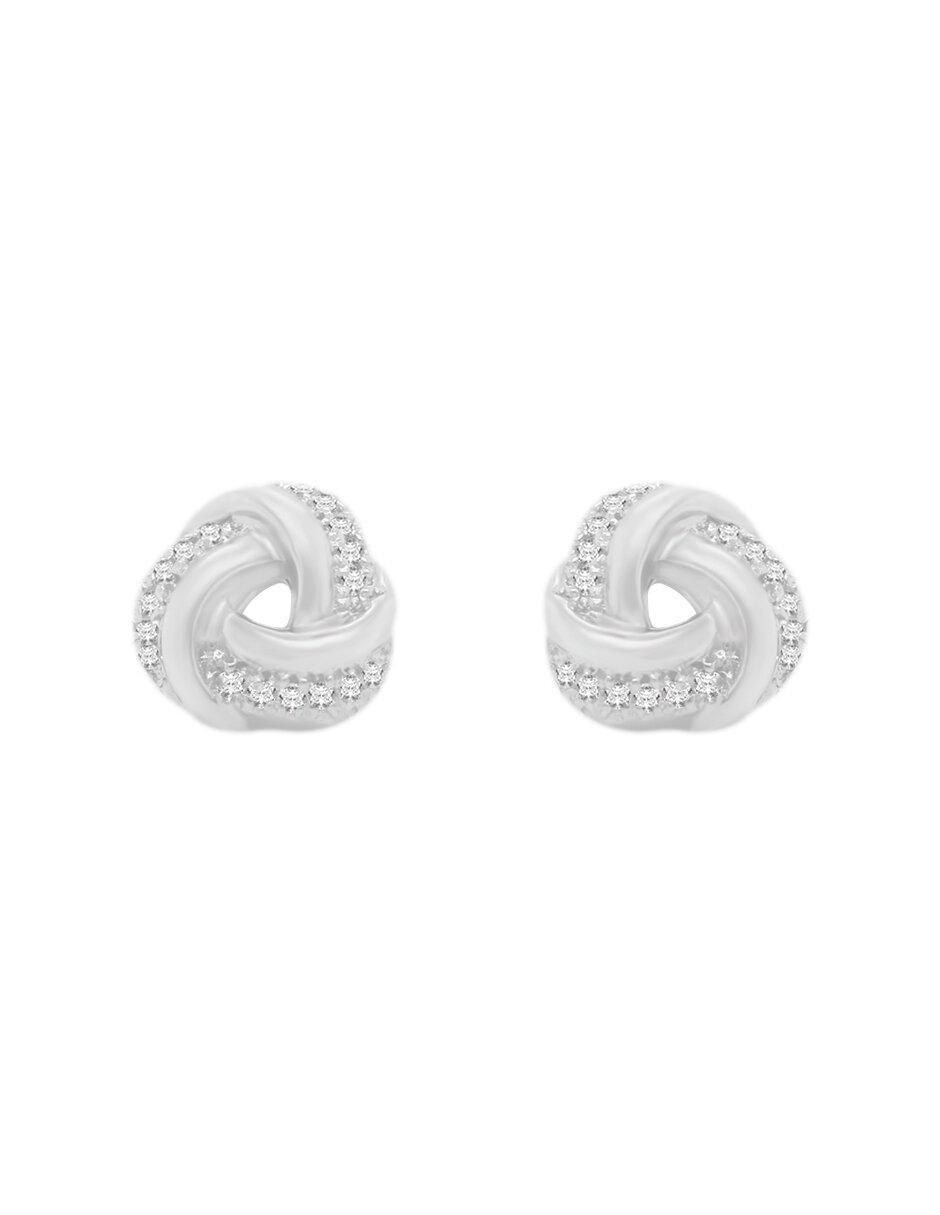 Aretes redondos de oro blanco con acabado brillante diamante 1