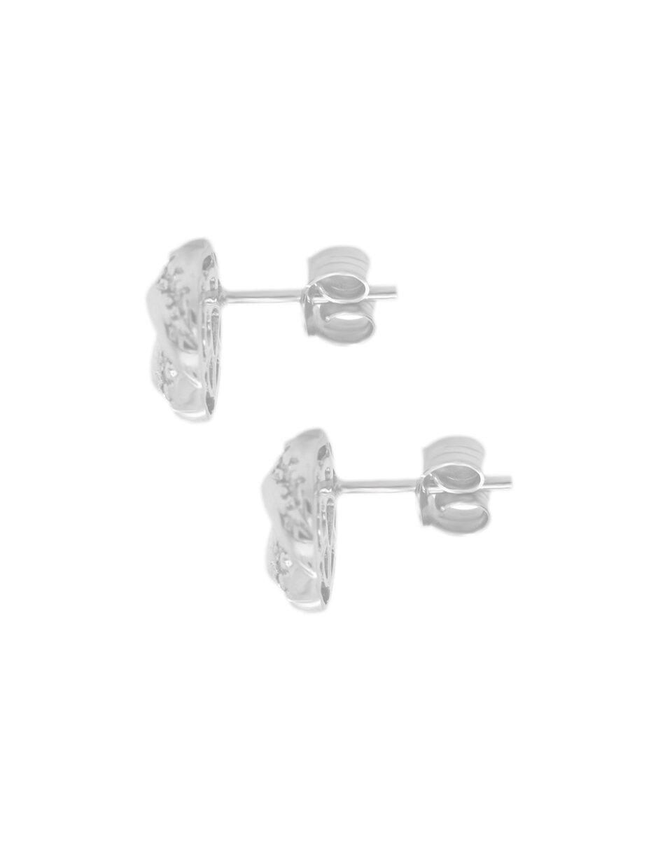 Aretes redondos de oro blanco con acabado brillante diamante 2