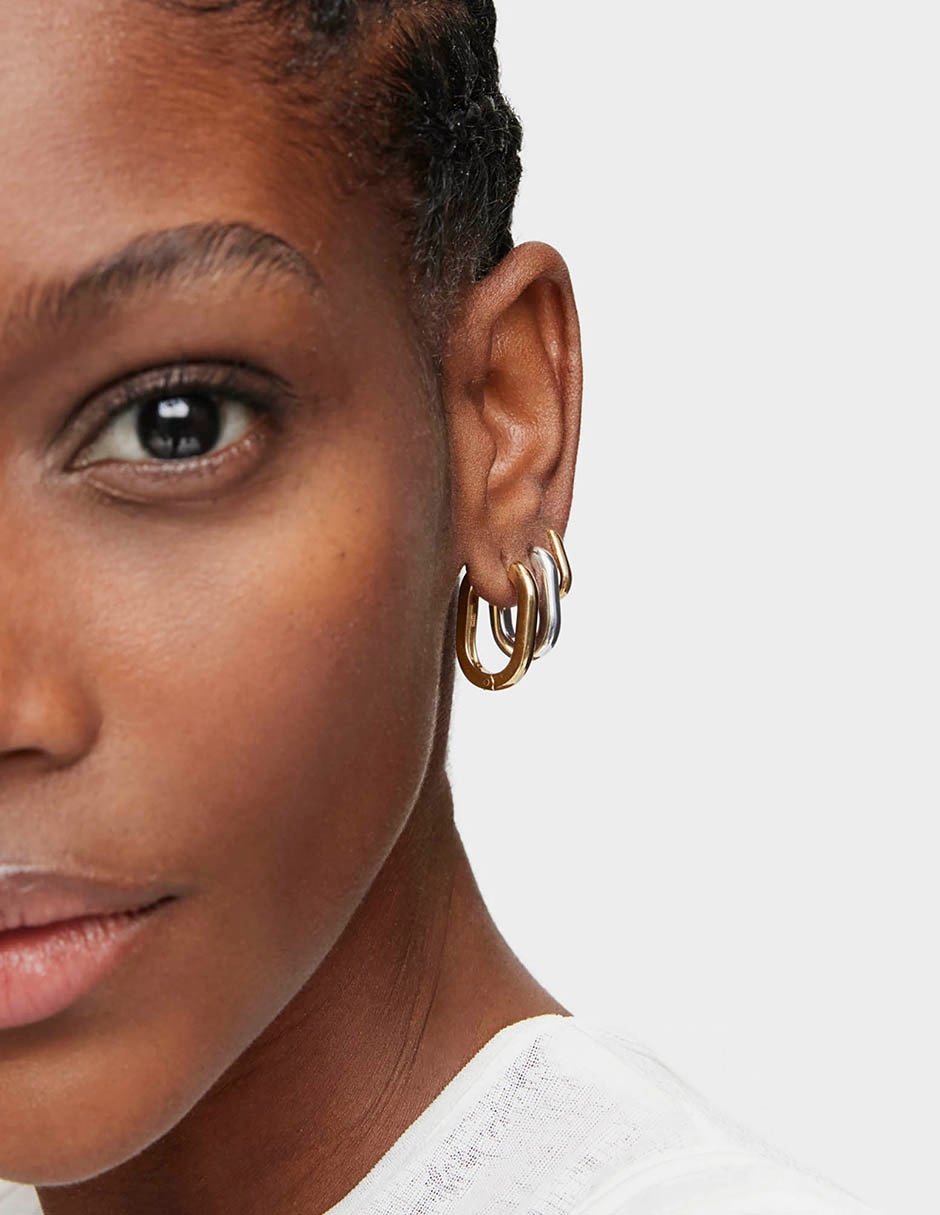 Aretes de aro circulares Basic de plata P 925 con acabado baño de oro