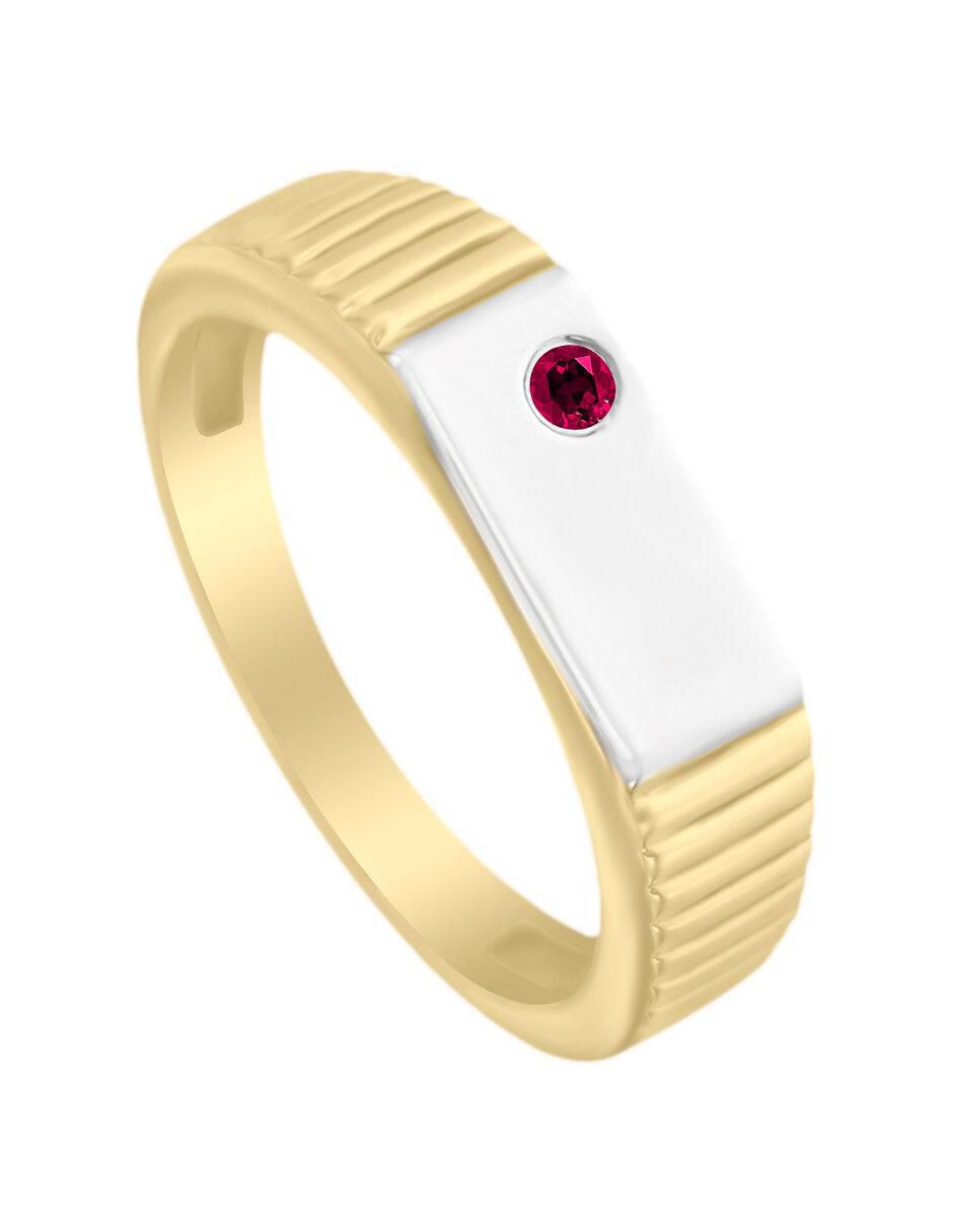 Anillo redondo Jesus 14 k de oro amarillo rubí brillante 2