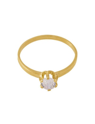 Anillo redondo 10 k de oro zirconia pulido