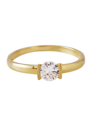 Anillo redondo 10 k de oro zirconia pulido Anillo redondo 10 k de oro zirconia pulido
