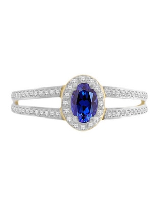 Anillo redondo Oriana 14 k de oro amarillo zafiro y diamante brillante Anillo redondo Oriana 14 k de oro amarillo zafiro y diamante brillante