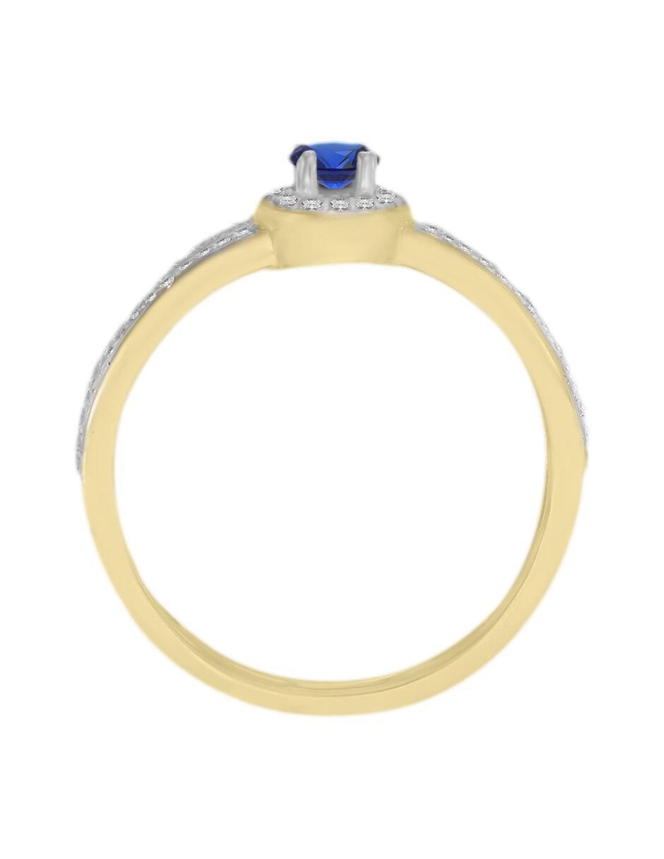 Anillo redondo Oriana 14 k de oro amarillo zafiro y diamante brillante 4