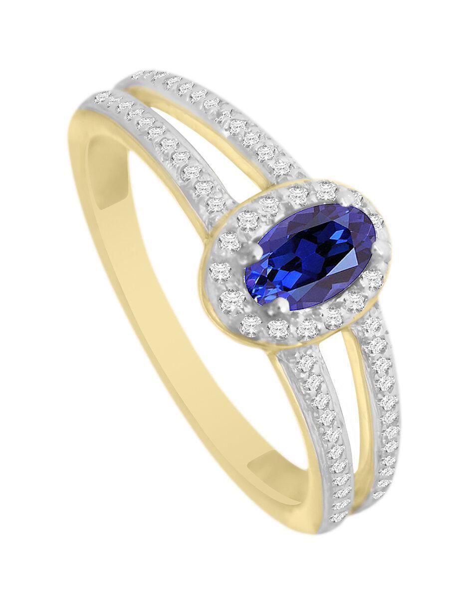 Anillo redondo Oriana 14 k de oro amarillo zafiro y diamante brillante 3