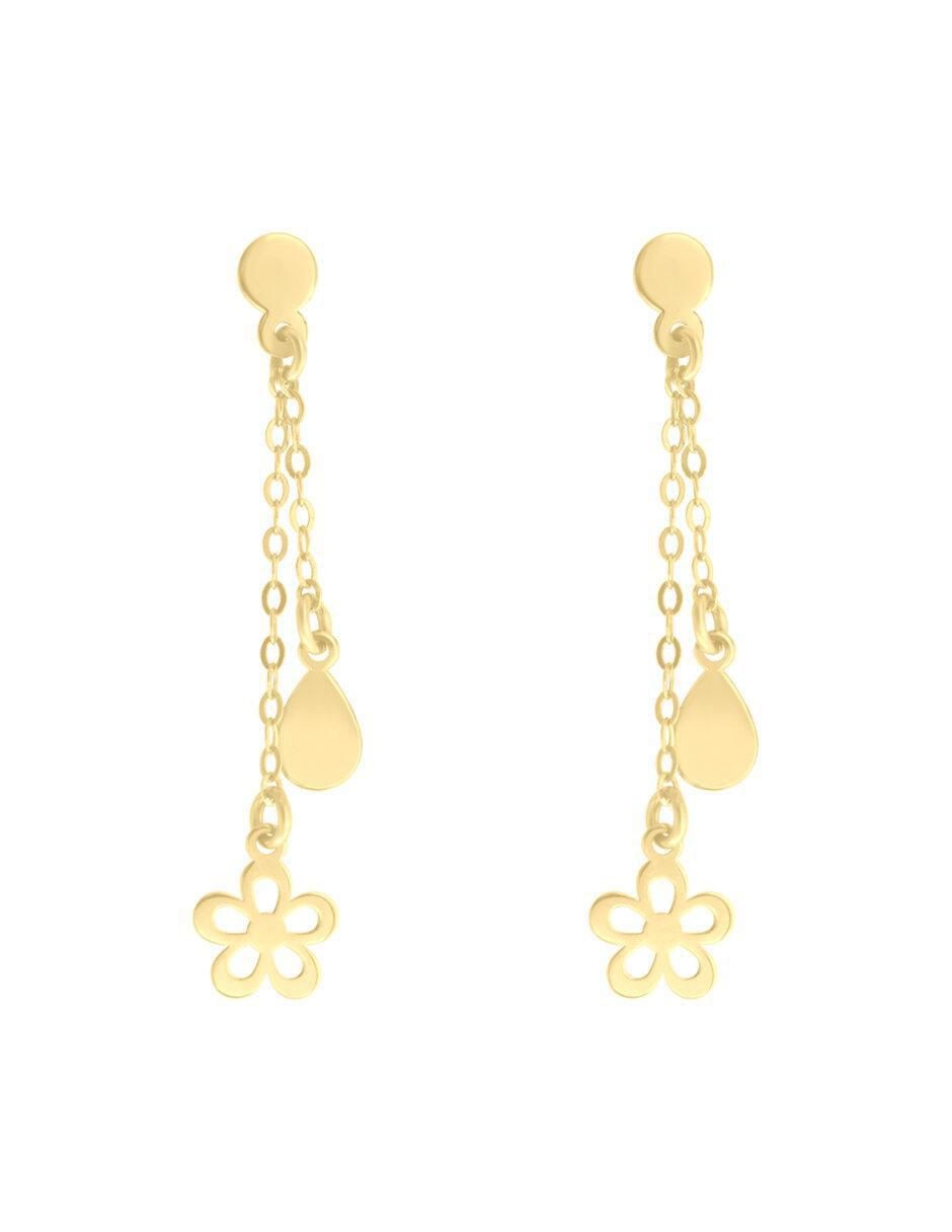 Aretes de flor de oro amarillo 14 K con acabado brillante Aretes de flor de oro amarillo 14 K con acabado brillante