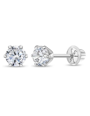 Broqueles redondos de oro blanco con acabado brillante zirconia Broqueles redondos de oro blanco con acabado brillante zirconia