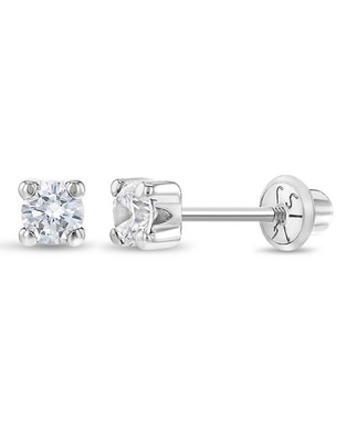 Broqueles cuadrados In Season Jewelry de oro blanco con acabado brillante zirconia cúbica