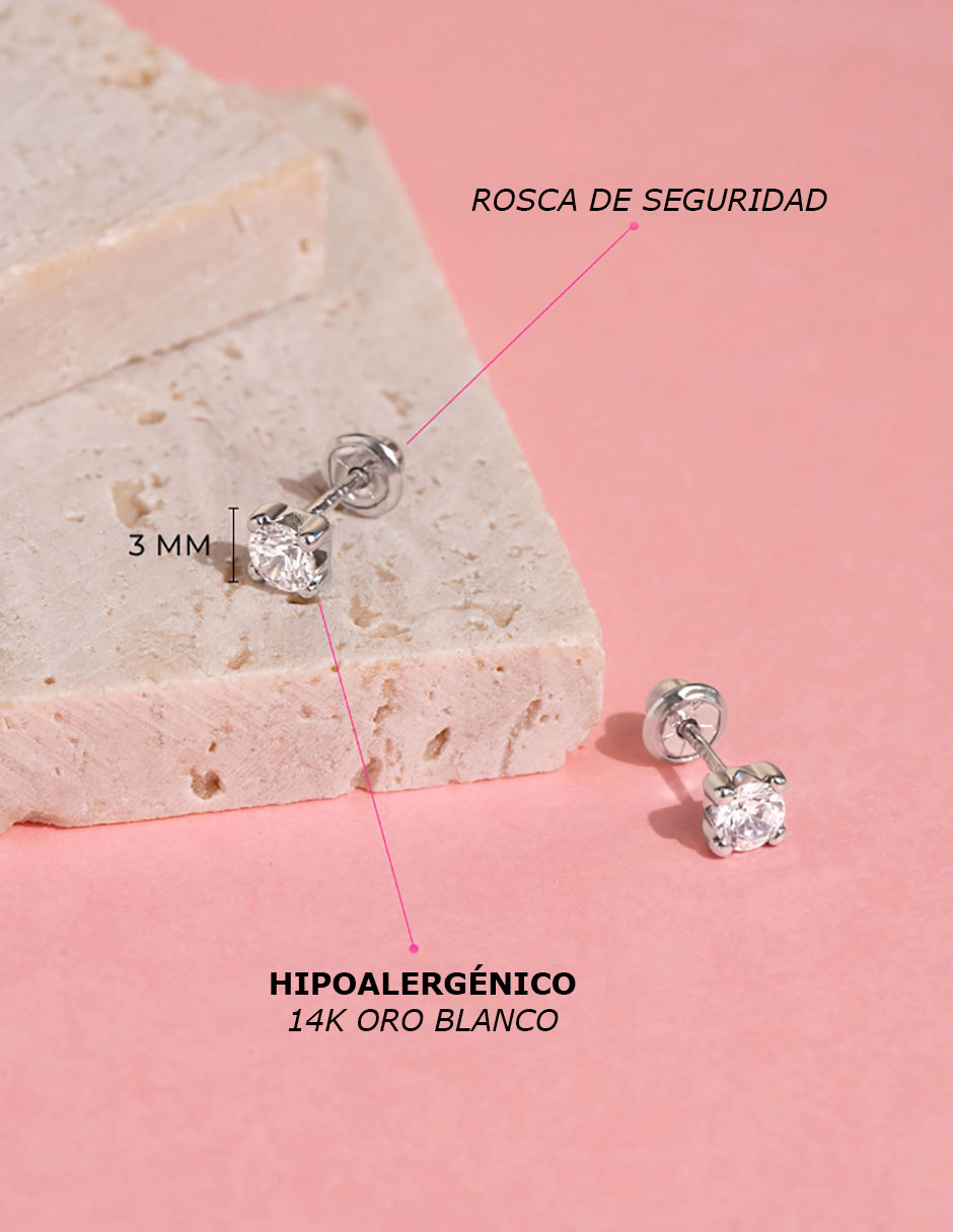 Broqueles cuadrados In Season Jewelry de oro blanco con acabado brillante zirconia cúbica