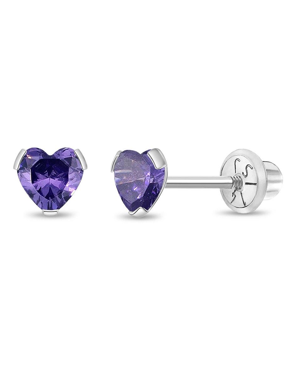 Broqueles de corazón de oro blanco con acabado brillante zirconia Broqueles de corazón de oro blanco con acabado brillante zirconia