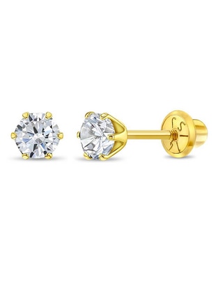 Broqueles redondos In Season Jewelry de oro amarillo con acabado brillante zirconia cúbica