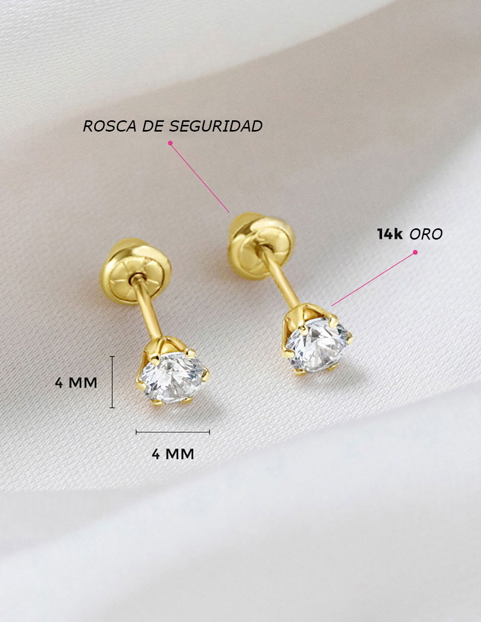 Broqueles redondos In Season Jewelry de oro amarillo con acabado brillante zirconia cúbica
