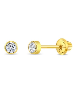 Broqueles redondos In Season Jewelry de oro amarillo con acabado brillante zirconia cúbica