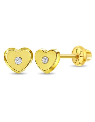 Broqueles de corazón In Season Jewelry de oro amarillo con acabado brillante zirconia cúbica