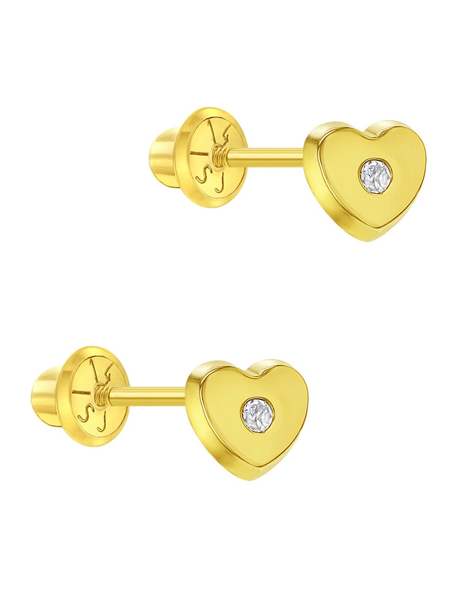Broqueles de corazón In Season Jewelry de oro amarillo con acabado brillante zirconia cúbica