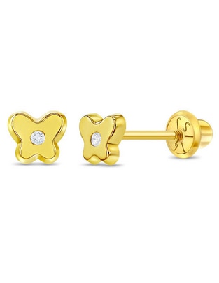 Broqueles de mariposa In Season Jewelry de oro amarillo con acabado brillante zirconia cúbica