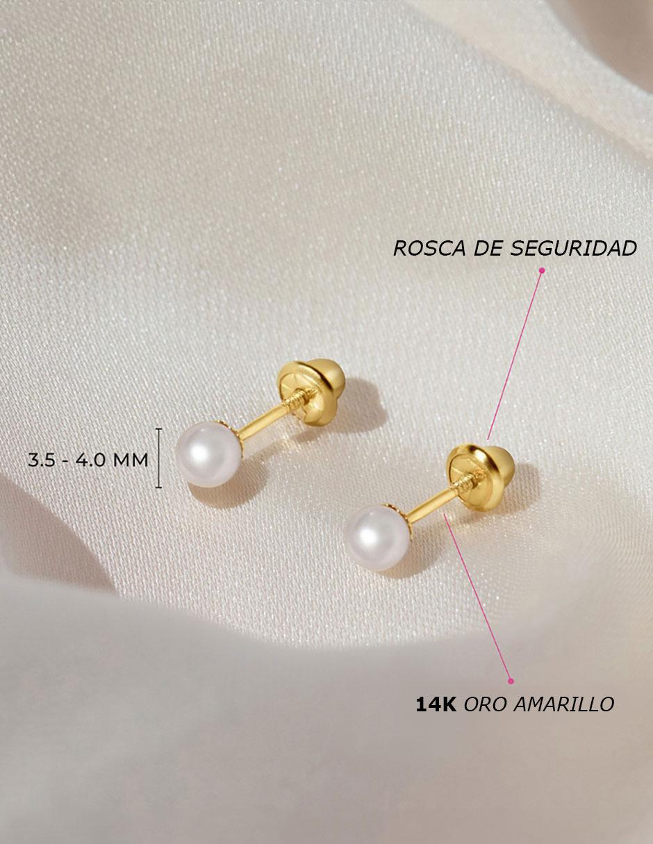 Broqueles redondos de oro amarillo con acabado brillante perla