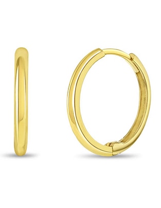 Aretes de aro redondos de oro amarillo con acabado brillante 1