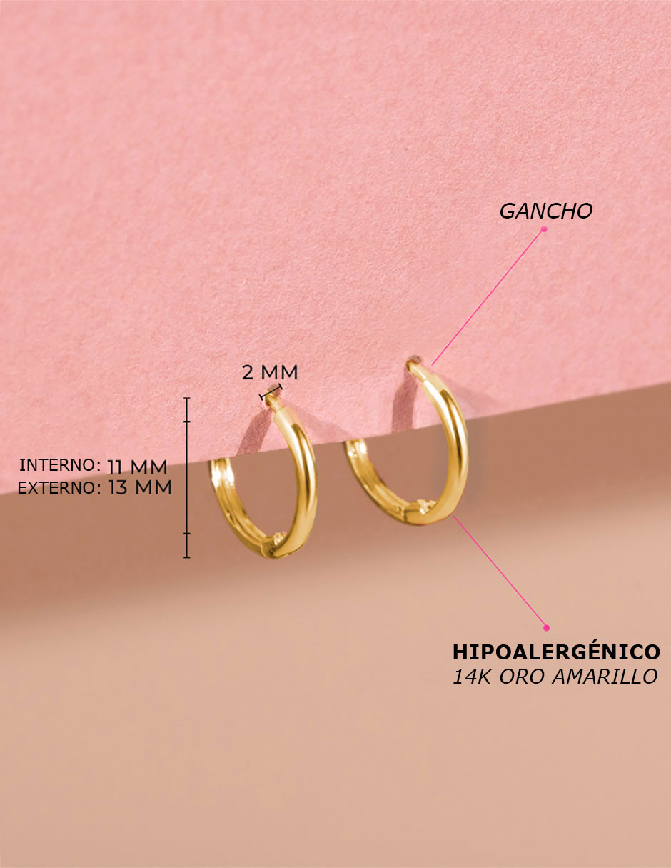 Aretes de aro redondos de oro amarillo con acabado brillante Aretes de aro redondos de oro amarillo con acabado brillante