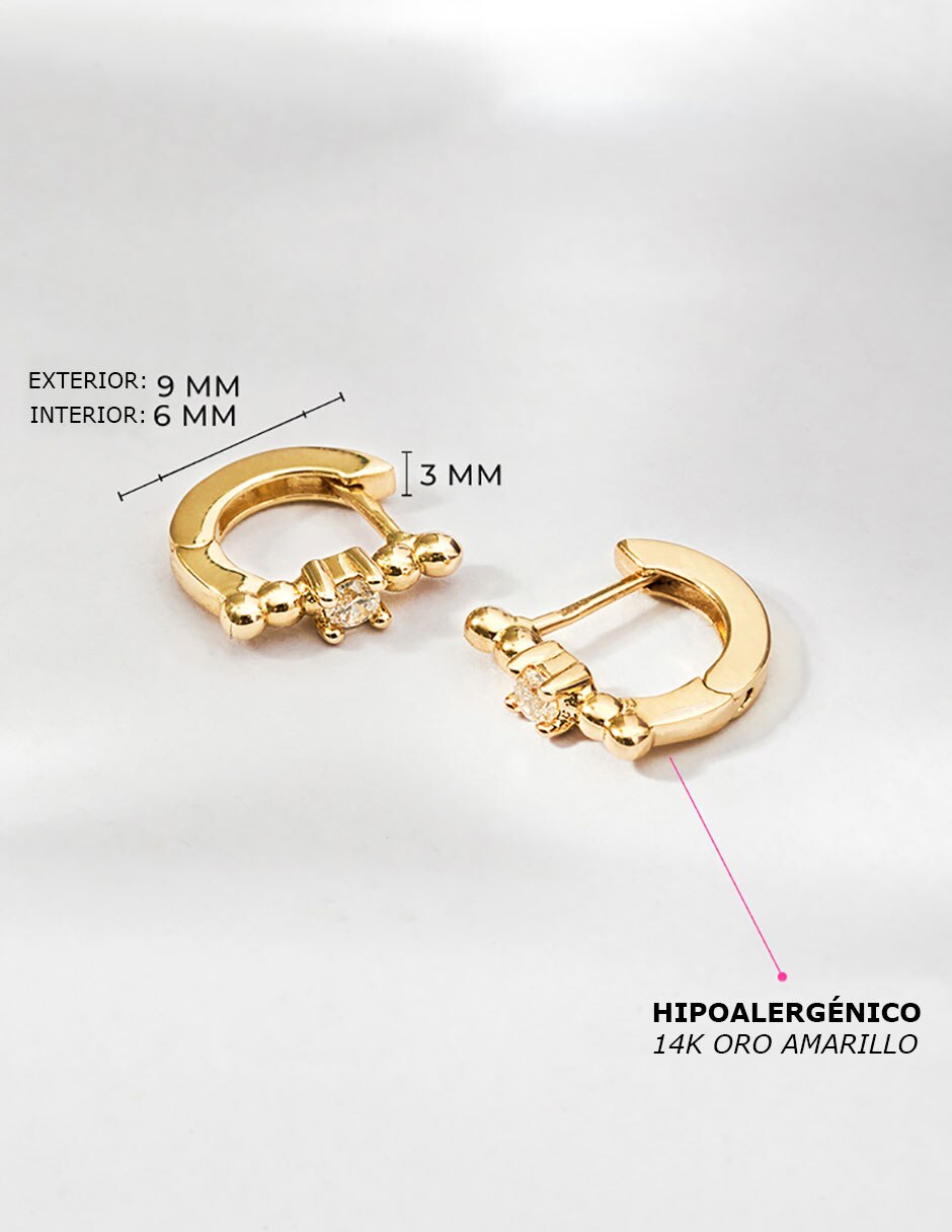 Aretes de aro de oro amarillo 14 K con acabado brillante 3