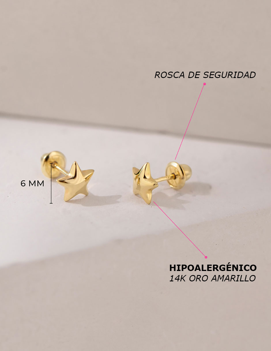 Broqueles de estrella de oro amarillo con acabado brillante Broqueles de estrella de oro amarillo con acabado brillante