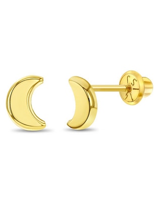Broqueles de media luna In Season Jewelry de oro amarillo con acabado brillante