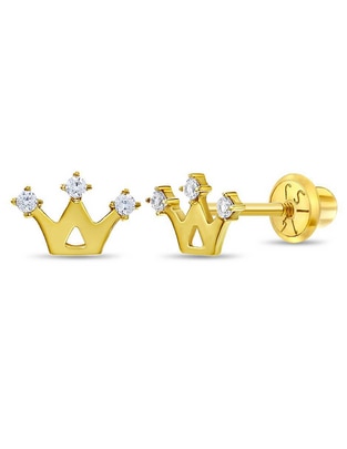 Broqueles de corona In Season Jewelry de oro amarillo con acabado brillante zirconia cúbica