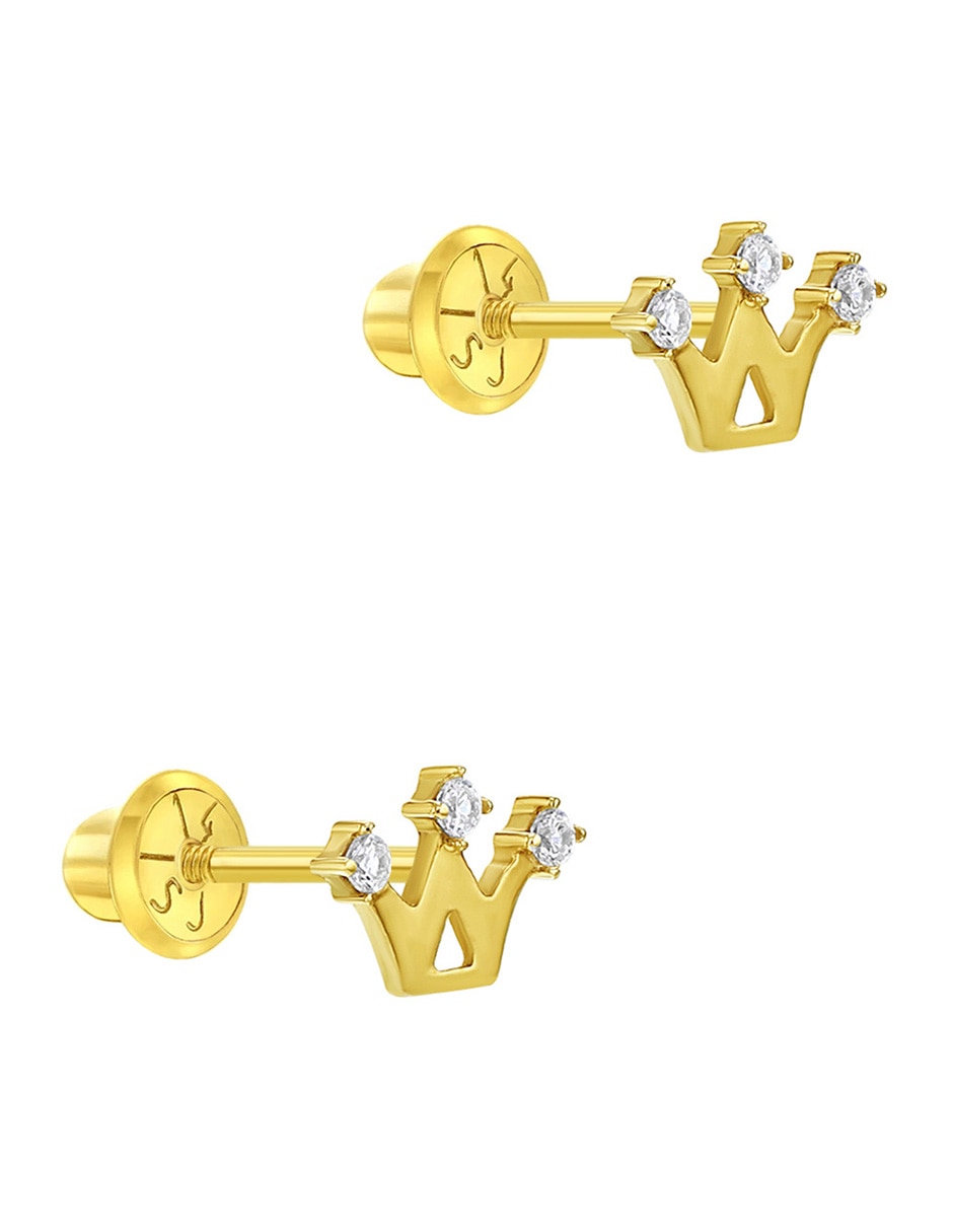 Broqueles de corona In Season Jewelry de oro amarillo con acabado brillante zirconia cúbica