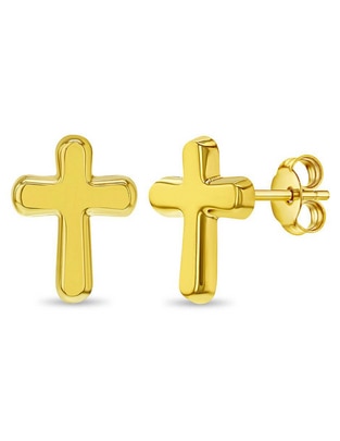 Broqueles de cruz In Season Jewelry de oro amarillo con acabado brillante