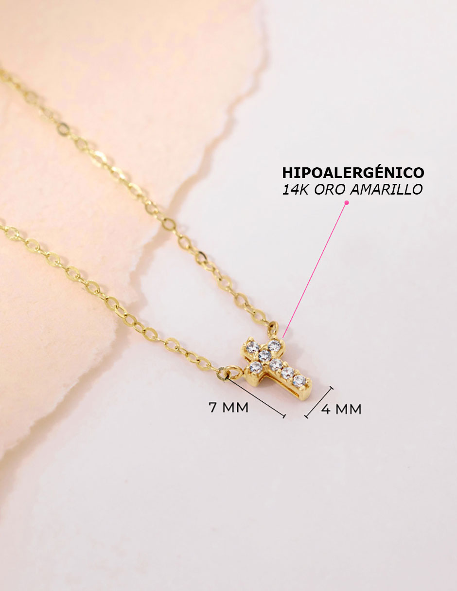 Collar de cruz de oro amarillo 14 K