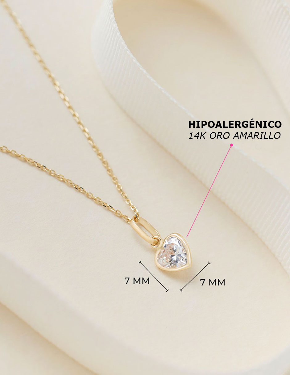 Collar de corazón de oro amarillo 14 K