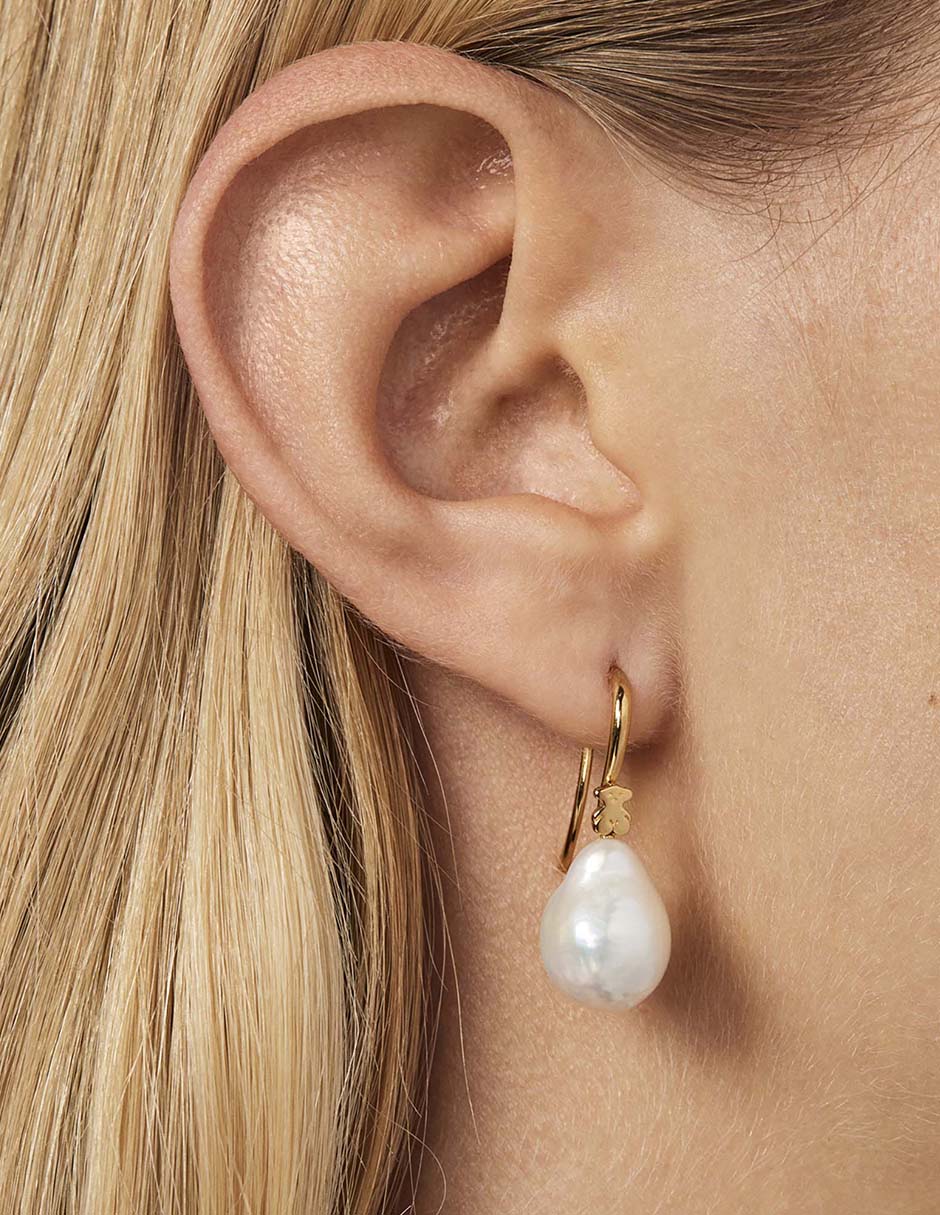 Aretes redondos Tous Gloss de plata P 925 con acabado baño de oro perla