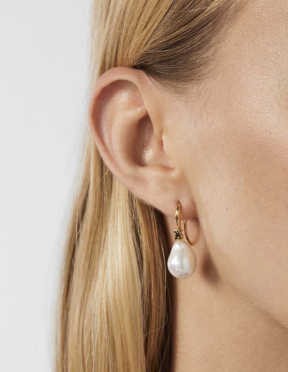 Aretes redondos Tous Gloss de plata P 925 con acabado baño de oro perla