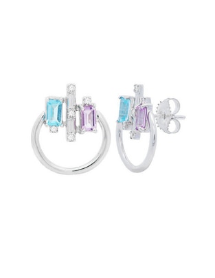 Aretes de aro de oro 14 K con acabado espejo semipreciosas