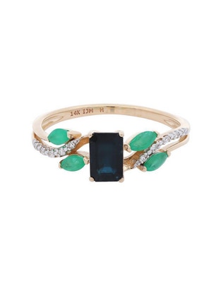 Anillo de hoja 14 k de oro diamante brillante