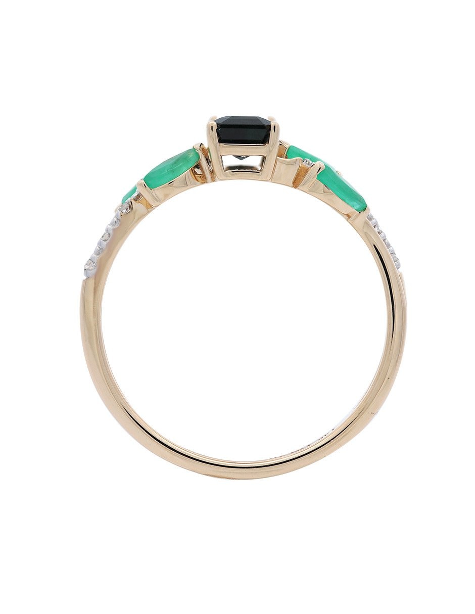 Anillo de hoja 14 k de oro diamante brillante