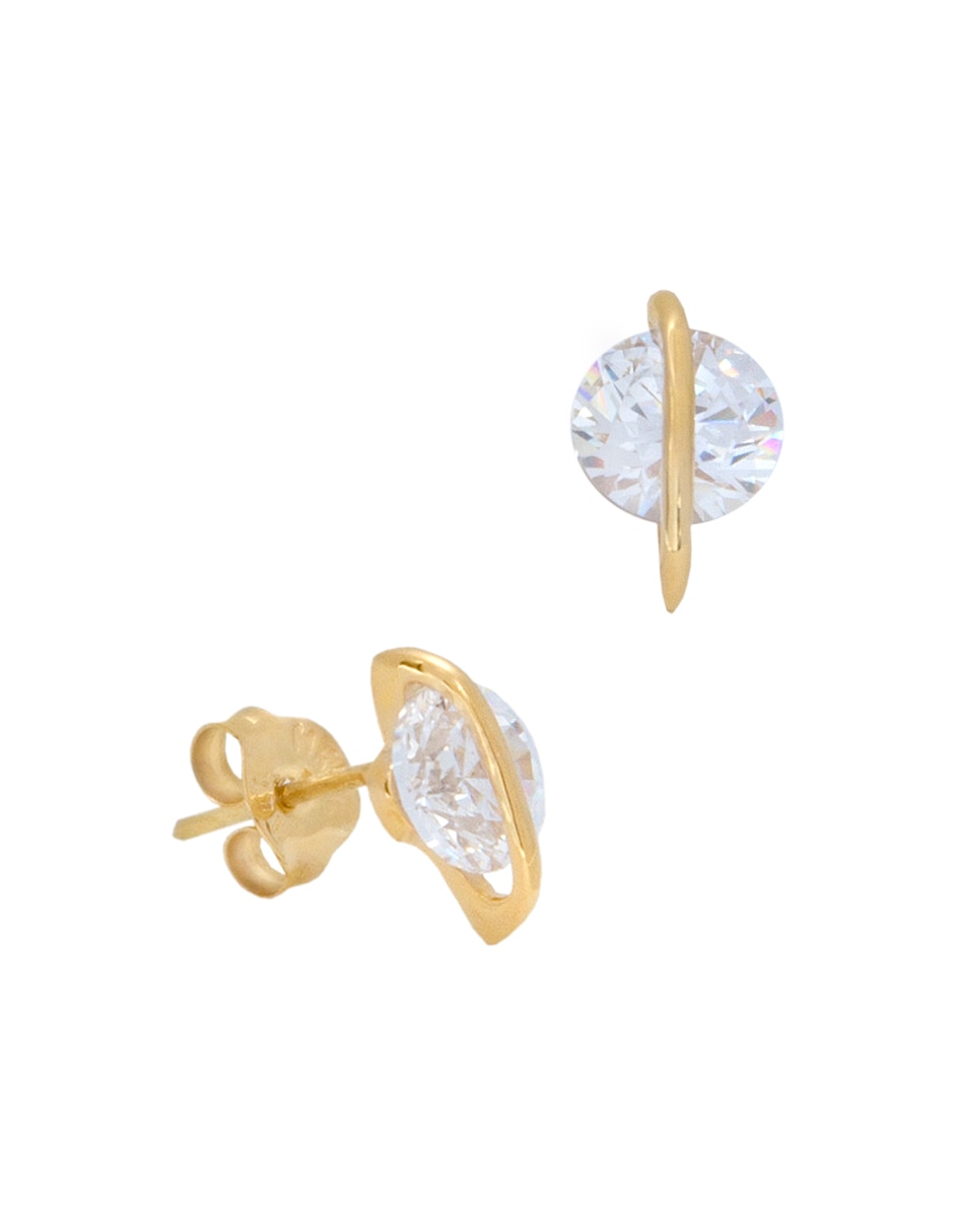 Broqueles de planeta de oro amarillo con acabado brillante zirconia Broqueles de planeta de oro amarillo con acabado brillante zirconia