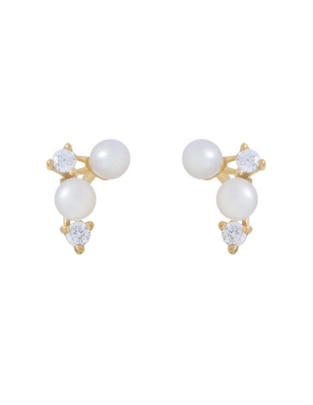 Broqueles redondos de oro amarillo con acabado brillante perla Broqueles redondos de oro amarillo con acabado brillante perla