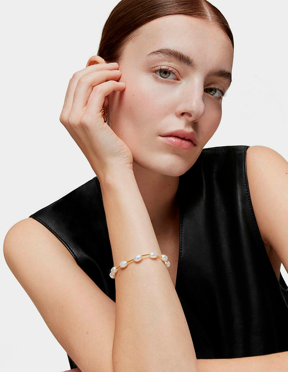 Pulsera de plata con perla p 925 Gloss con acabado liso