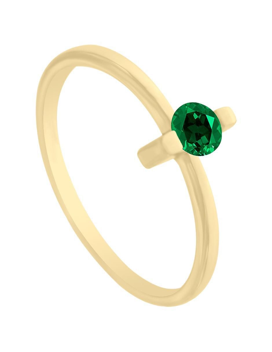 Anillo redondo Sole 14 k de oro amarillo esmeralda brillante 2