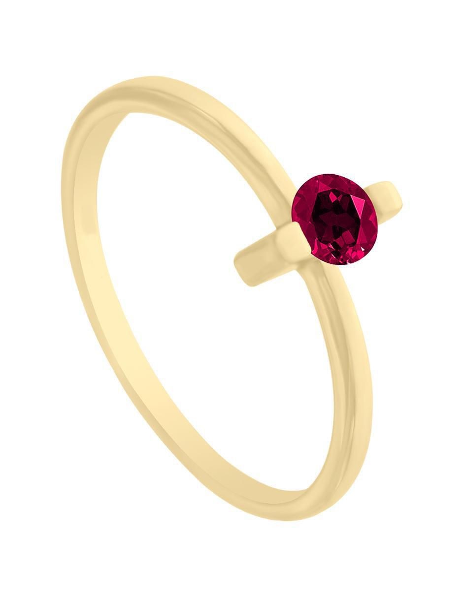 Anillo redondo Sole 14 k de oro amarillo rubí brillante 3
