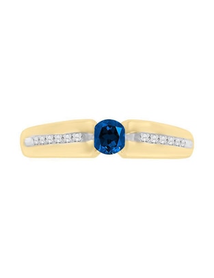 Anillo redondo Andromeda 14 k de oro amarillo zafiro y diamante brillante Anillo redondo Andromeda 14 k de oro amarillo zafiro y diamante brillante