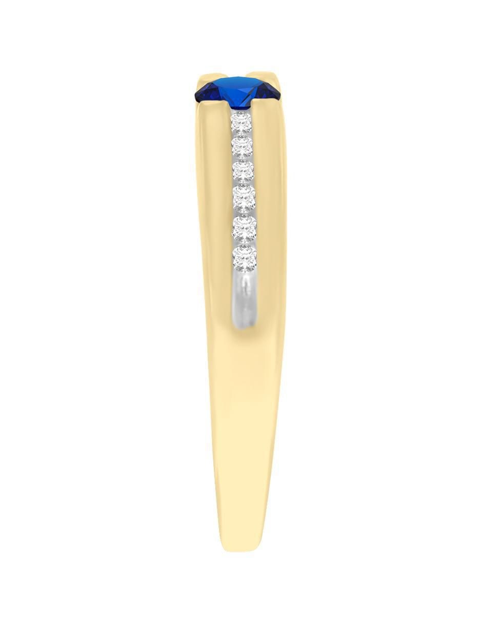 Anillo redondo Andromeda 14 k de oro amarillo zafiro y diamante brillante 4