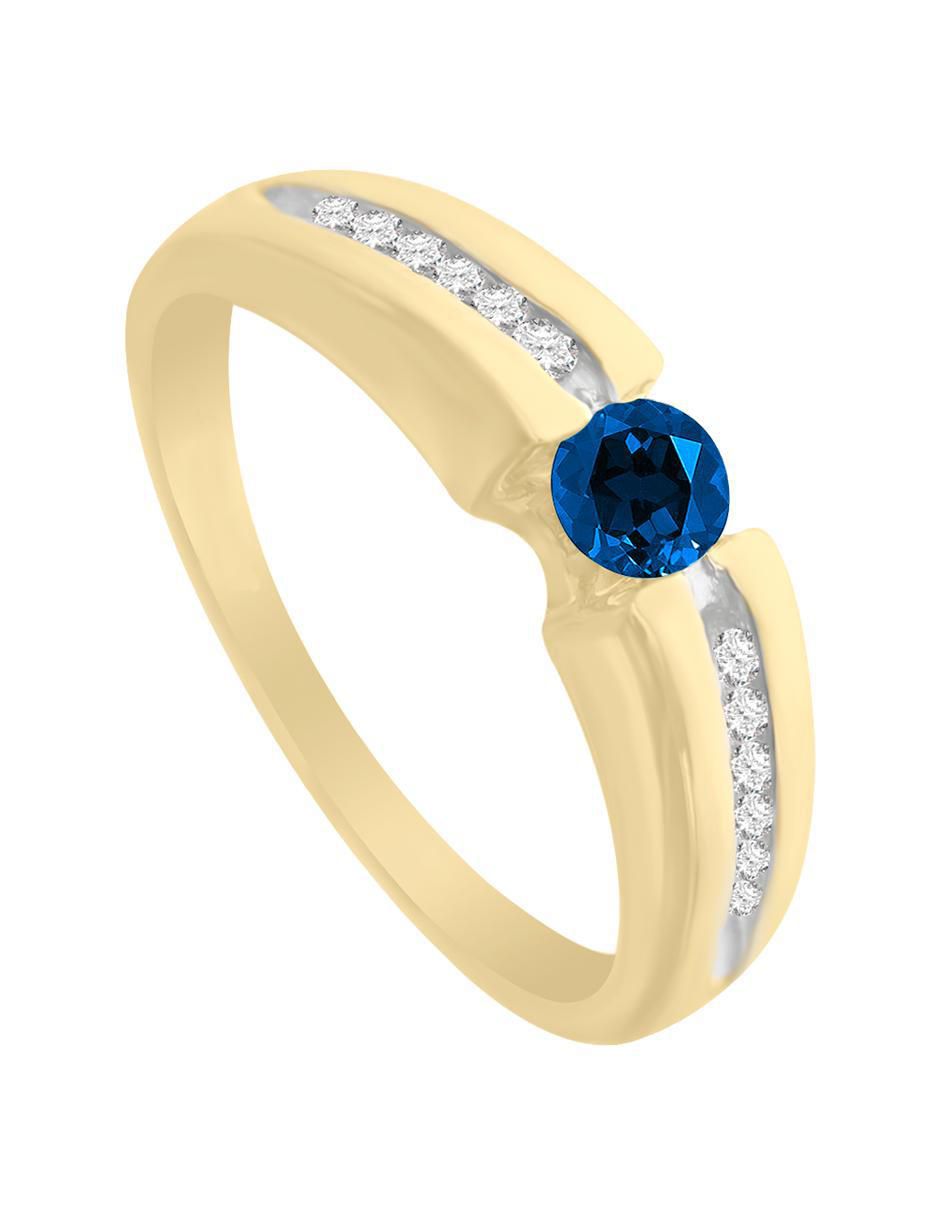 Anillo redondo Andromeda 14 k de oro amarillo zafiro y diamante brillante 2