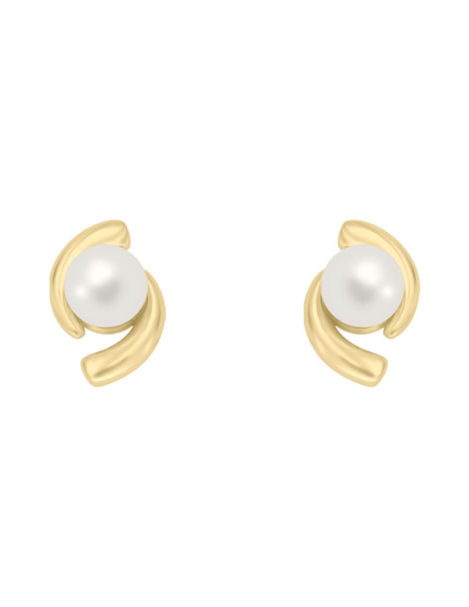 Aretes redondos de oro amarillo con acabado brillante perla Aretes redondos de oro amarillo con acabado brillante perla