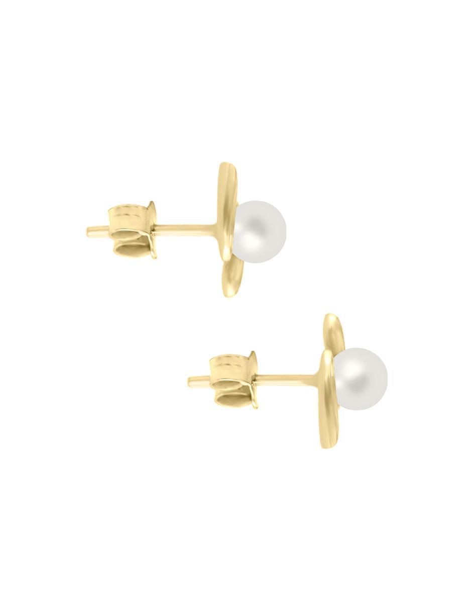 Aretes redondos de oro amarillo con acabado brillante perla 2