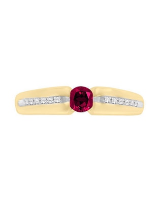 Anillo redondo Andromeda 14 k de oro amarillo rubí y diamante brillante Anillo redondo Andromeda 14 k de oro amarillo rubí y diamante brillante
