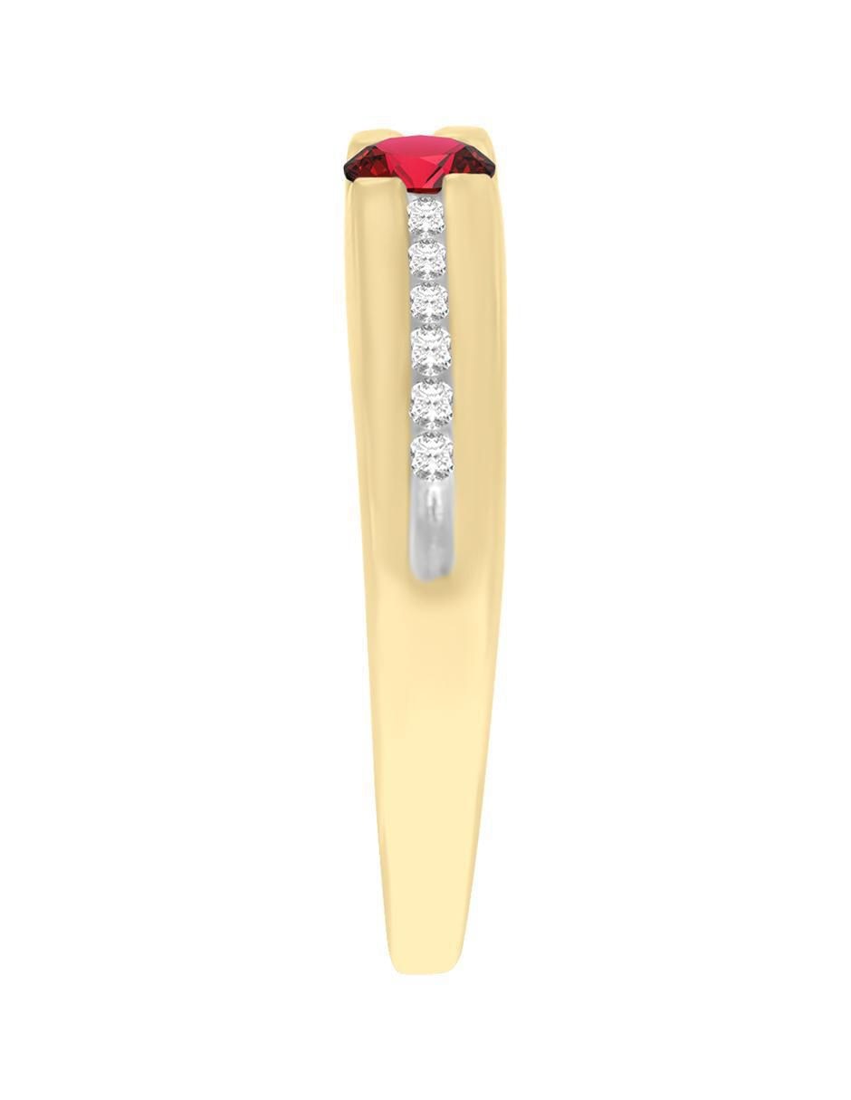 Anillo redondo Andromeda 14 k de oro amarillo rubí y diamante brillante 2