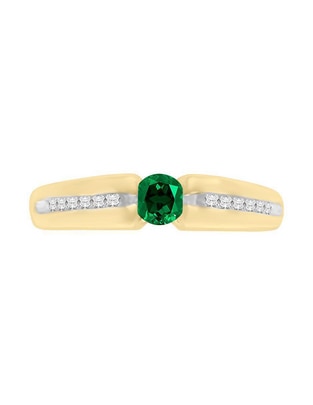 Anillo redondo Andromeda 14 k de oro amarillo esmeralda y diamante brillante Anillo redondo Andromeda 14 k de oro amarillo esmeralda y diamante brillante